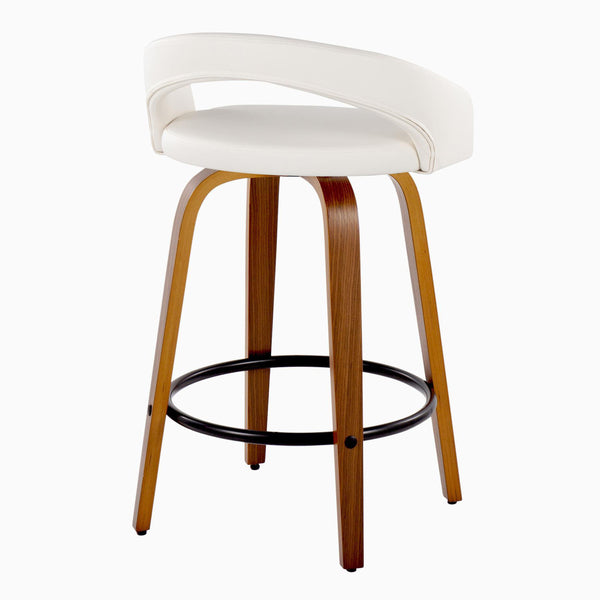 English Elm Fixed-height Swivel Counterstools Mahogany Wood Chrome Footrest Velvet Seat Set of 2 White B202S01776