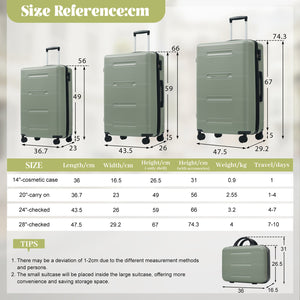 English Elm 6 Piece Hardshell Abs Travel Set with Spinner Wheels Combination Lock and Toiletry Bag Light Green N732P391465Y