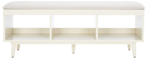 Safavieh Cricket Open Shelf Bench W/ Cushion XII23 Cream Linen / Cream Wood BCH5000E