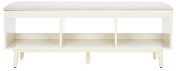 Safavieh Cricket Open Shelf Bench W/ Cushion XII23 Cream Linen / Cream Wood BCH5000E