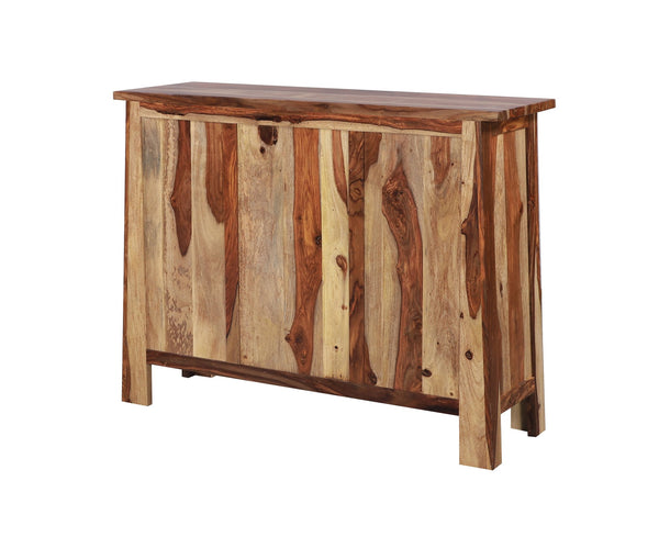 Porter Designs Porter Kalispell Bar Cabinet - Handmade Solid Sheesham Wood With Glass Storage & Metal Accents Natural Wood 07-196-30-2419