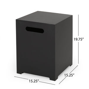 English Elm Propane Tank Cover Outdoor Iron Side Table with Slatted Storage for Fire Pit Patios 67760.00DGRY