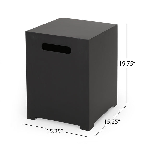 English Elm Propane Tank Cover Outdoor Iron Side Table with Slatted Storage for Fire Pit Patios 67760.00DGRY