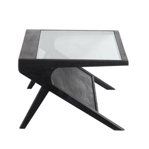 Porter Designs Porter Canberra Coffee Table - Solid Black Mango Wood With Glass Top, Modern Architectural Design Black Wood 05-108-02-9487