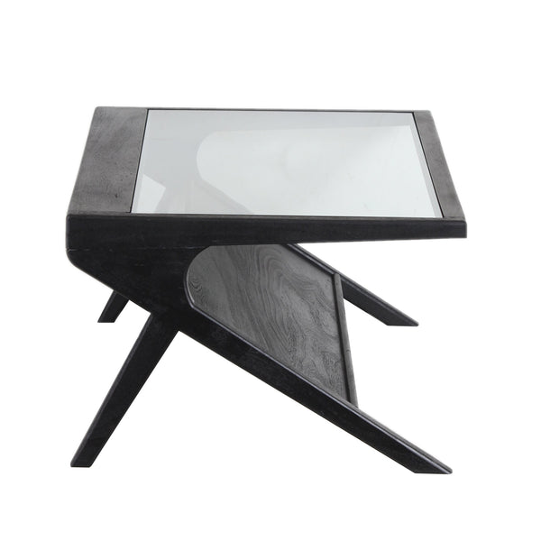 Porter Designs Porter Canberra Coffee Table - Solid Black Mango Wood With Glass Top, Modern Architectural Design Black Wood 05-108-02-9487