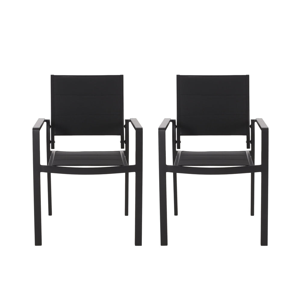 English Elm Christopher Knight Home® - WILBUR Aluminum Dining Chair - Black Outdoor Mesh Seat, Faux Wood Accents, Weather-Resistant Modern Design 73634.00BLK