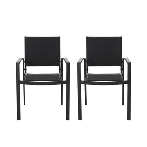 English Elm Christopher Knight Home® - WILBUR Aluminum Dining Chair - Black Outdoor Mesh Seat, Faux Wood Accents, Weather-Resistant Modern Design 73634.00BLK