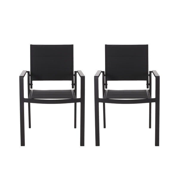English Elm Christopher Knight Home® - WILBUR Aluminum Dining Chair - Black Outdoor Mesh Seat, Faux Wood Accents, Weather-Resistant Modern Design 73634.00BLK