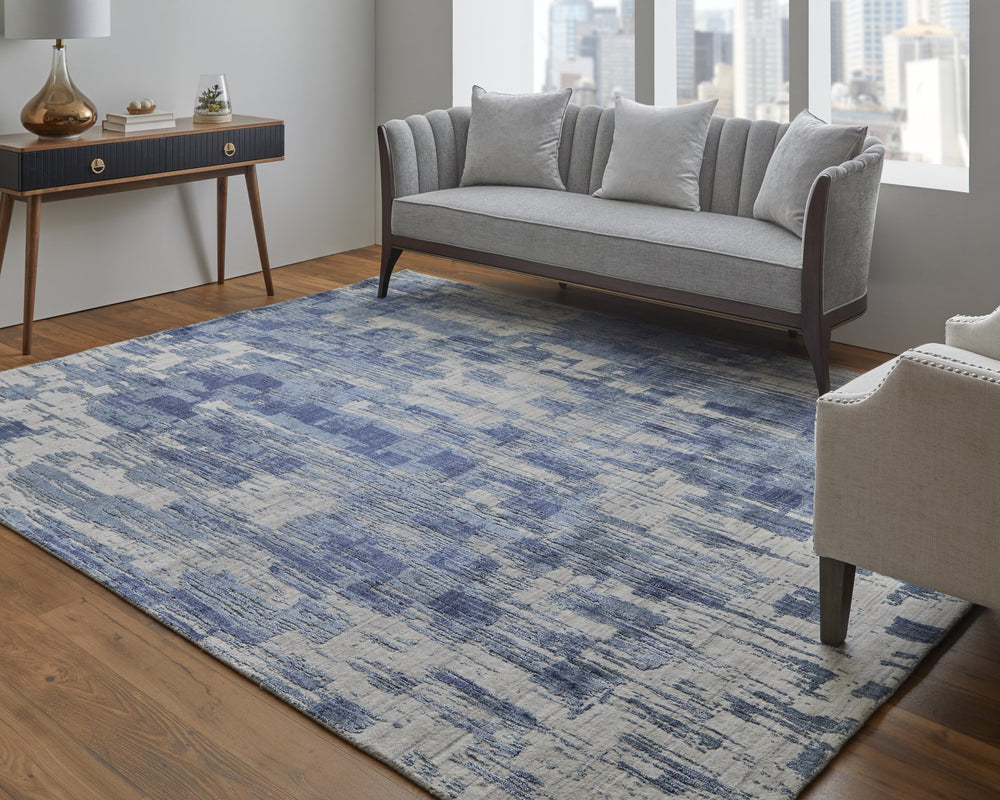 Feizy Rugs Eas69agf Eastfield Artisanal Hand-woven Viscose And Wool Abstract Rug - Modern Style For Any Space Blue,Ivory Viscose,Wool Eas69agfblu000h00