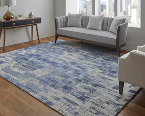 Feizy Rugs Eas69agf Eastfield Artisanal Hand-woven Viscose And Wool Abstract Rug - Modern Style For Any Space Blue,Ivory Viscose,Wool Eas69agfblu000h00