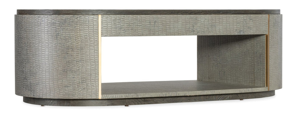 Hooker Furniture Melange Dylian Coffee Table With Gray Croc Texture, Gold Accents, Dark Wood Top & Open Shelf (58") 628-80533-95