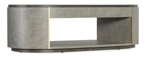 Hooker Furniture Melange Dylian Coffee Table With Gray Croc Texture, Gold Accents, Dark Wood Top & Open Shelf (58") 628-80533-95