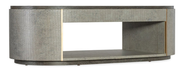 Hooker Furniture Melange Dylian Coffee Table With Gray Croc Texture, Gold Accents, Dark Wood Top & Open Shelf (58") 628-80533-95