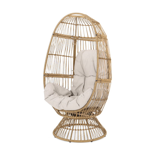 English Elm Christopher Knight Home® - RESEDA Swivel Egg Chair with Faux Rattan Basket, Water-Resistant Cushion, Handcrafted Comfort Natural 67931.00LBGE