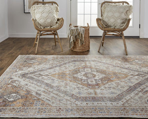 Feizy Rugs Percy Transitional Medallion Rug - Durable Machine Washable Design With Timeless Distressed Charm Ivory,Orange,Brown Polyester,Cotton,Viscose Prc39anftan000e76