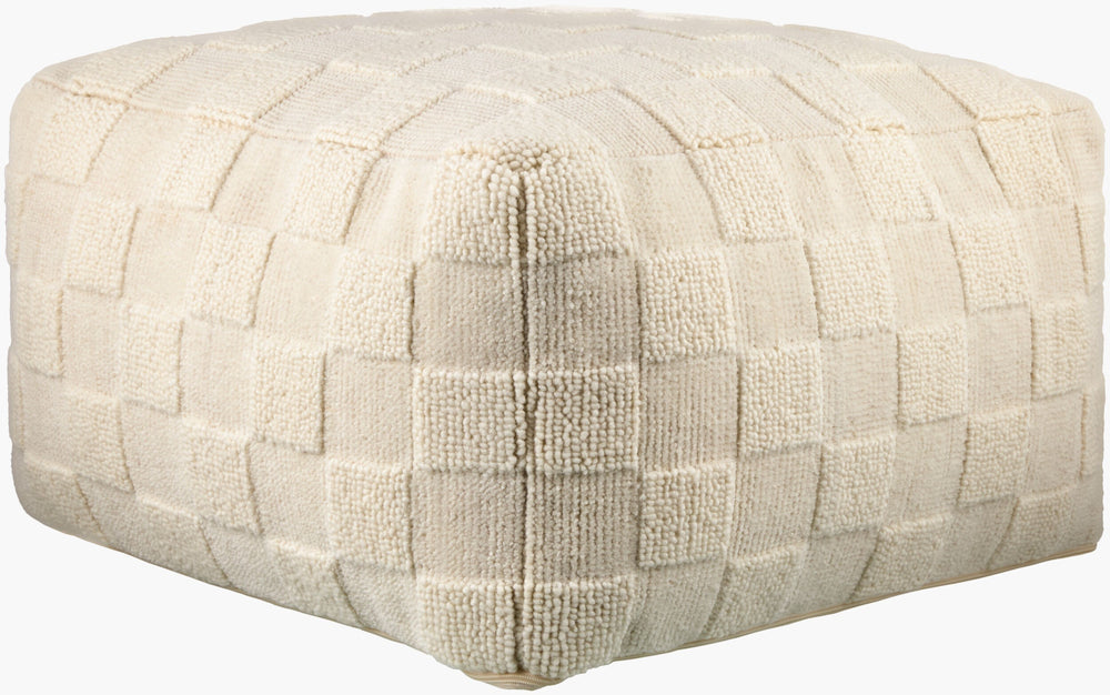 Surya Blanco Modern Minimalist 14"H X 24"W Wool & Cotton Pouf - Stylish Accent For Any Contemporary Space Ivory Wool,Cotton,Polybeads Bcpf001-142424
