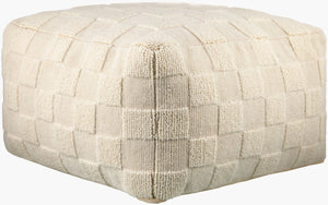 Surya Blanco Modern Minimalist 14"H X 24"W Wool & Cotton Pouf - Stylish Accent For Any Contemporary Space Ivory Wool,Cotton,Polybeads Bcpf001-142424