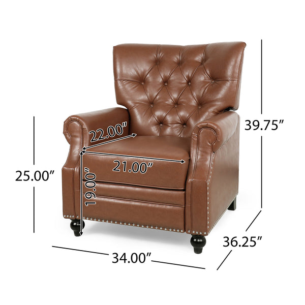 English Elm Christopher Knight Home® - Button Button Tufted Heavy Duty Manual Push-Back Recliner Chair with Nailhead Accents and Comfort Backrest Light Brown 71976.00PUCOGN