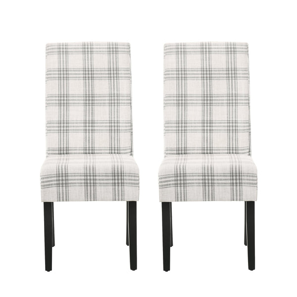 English Elm Christopher Knight Home® - DINING Chair with Plush Fabric Upholstery, Rubberwood Legs, Contemporary Minimalist Comfort and Style Grey Plaid 60162.00GRYPLD