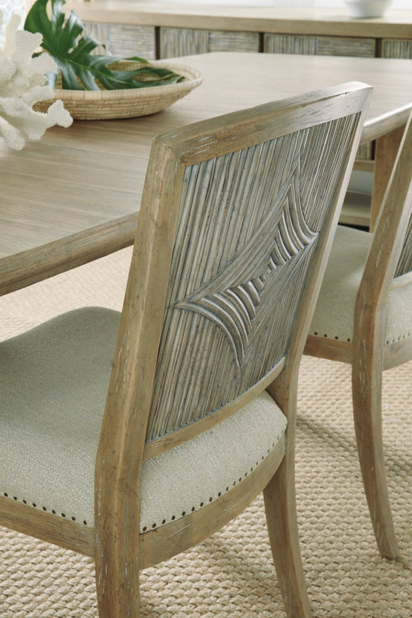 Hooker Furniture Surfrider Reeded Diamond Carved Back Side Chair With Driftwood Finish, Nailhead Trim & Performance Fabric 6015-75411-80