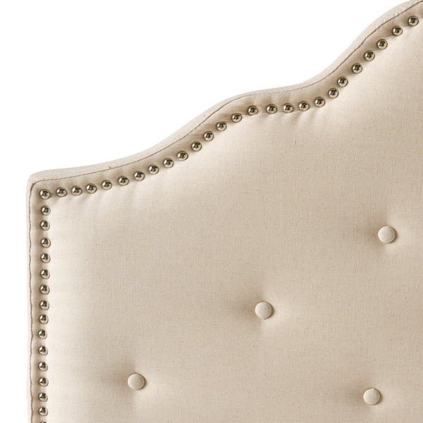 English Elm Tufted Queen Headboard with Nailhead Trim Solid Wood Frame and Adjustable Metal Legs Beige 57877.00