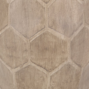 English Elm Outdoor Honeycomb Concrete Barrel Side Table with Organic Sculpted Natural Finish 73443.00