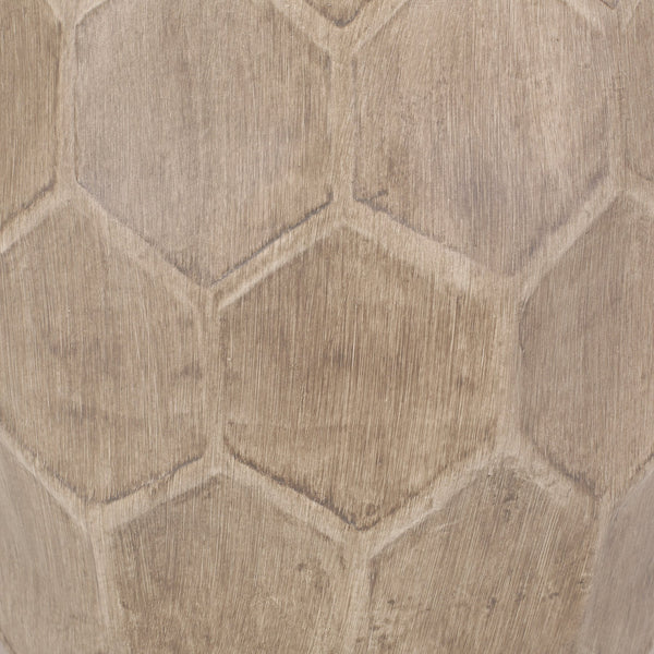 English Elm Outdoor Honeycomb Concrete Barrel Side Table with Organic Sculpted Natural Finish 73443.00