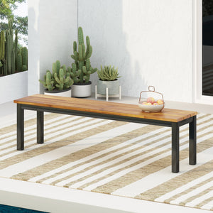 English Elm Lindsey Outdoor Acacia Wood Slat Bench with Metal Base for Patio and Garden Spaces 71986.00MP1