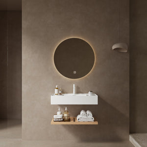 English Elm Lede Floating Bathroom Vanity Woodgrain Shelf with White Acrylic Vessel Basin Modern W2615P210344