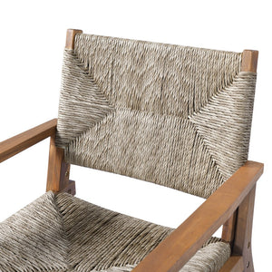 English Elm Durable Outdoor Dining Chairs Acacia Wood Handwoven Wicker Patio Set of Two Brown N770P345267D