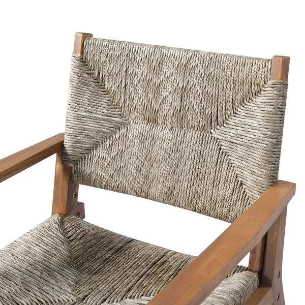 English Elm Durable Outdoor Dining Chairs Acacia Wood Handwoven Wicker Patio Set of Two Brown N770P345267D