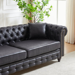 English Elm Fx Chesterfield Sofa Hand Tufted Tech Fabric Three Seat Living Room Couch Black W1926S00109