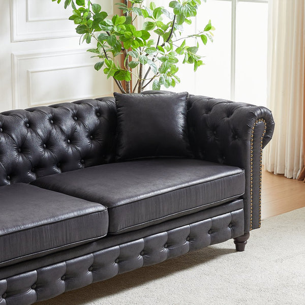 English Elm Fx Chesterfield Sofa Hand Tufted Tech Fabric Three Seat Living Room Couch Black W1926S00109