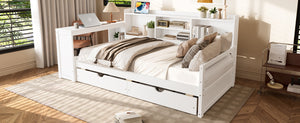 English Elm Twin Corner Daybed Pine Frame Built in Desk Bookcase Drawers Charging Kids Room White W697S00041
