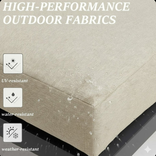 English Elm Set of 2 Outdoor Aluminum Powder-coated Patio Ottomans with Water-repellent Cushions Beige+Black B082P455140