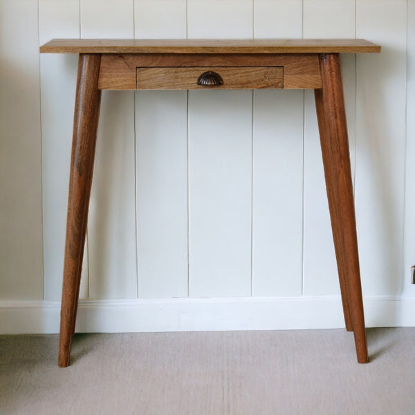 English Elm Solid Wood Mini Nordic Writing Desk - Compact Mango Design With 1 Drawer & Tapered Legs In Light Brown B182P280772-GIGA