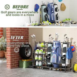 English Elm Golf Bag Storage Rack for Garage Holds 3 Bags with Wheels Hooks and Club Display T3210P392617