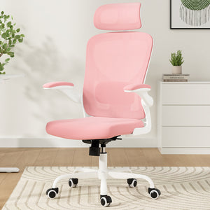 English Elm Ergonomic Office chair with adjustable headrest and lumbar support, breathable mesh, space-saving design Pink,White T3623P368569