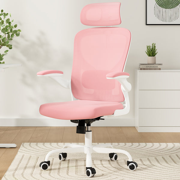 English Elm Ergonomic Office chair with adjustable headrest and lumbar support, breathable mesh, space-saving design Pink,White T3623P368569