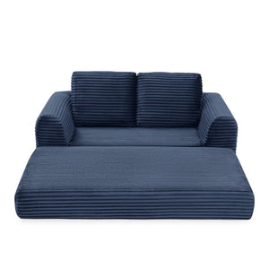 English Elm 2-in-1 Corduroy Futon Loveseat Sleeper Modular Floor Couch for Studio Living Rooms Blue W1117P415703