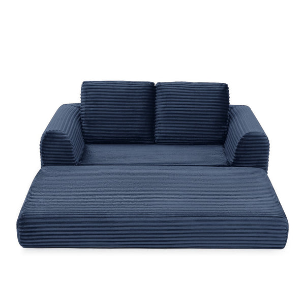 English Elm 2-in-1 Corduroy Futon Loveseat Sleeper Modular Floor Couch for Studio Living Rooms Blue W1117P415703