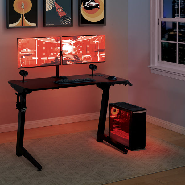 OSP Home Furnishings Arena 1337 Battlestation Gaming Desk Red Carbon Fiber/Black