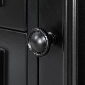 English Elm K&K 54.9" Farmhouse Kitchen Island Cart with Drop Leaf, Charging Station, Barn Doors & Glass Pane Black N707P300277B