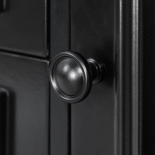 English Elm K&K 54.9" Farmhouse Kitchen Island Cart with Drop Leaf, Charging Station, Barn Doors & Glass Pane Black N707P300277B