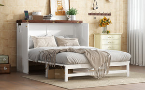English Elm Murphy Cabinet Bed Full Pine Frame Built in Charging Station Drawer Studio Guest Room W504S00192