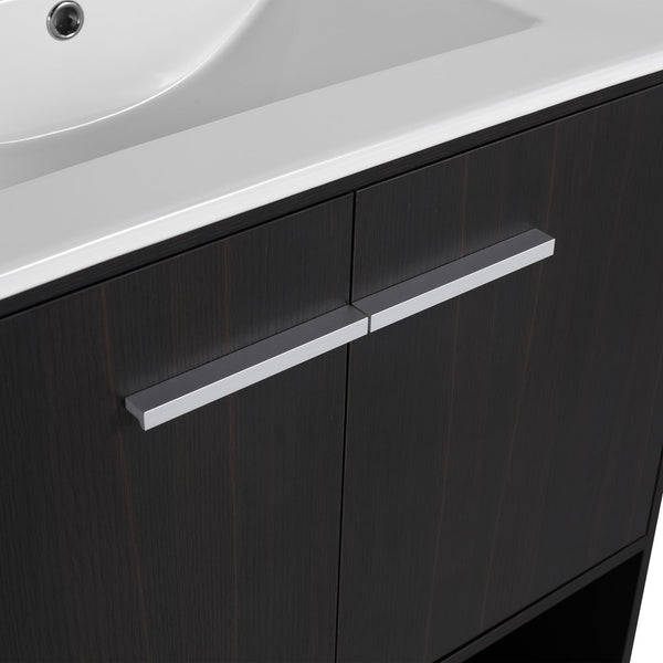 English Elm 30" Freestanding Bathroom Vanity With Soft Closing Doors & Integrated Ceramic Sink For Modern Spaces W1972S00018