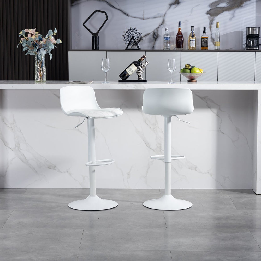 English Elm Bar Stools Set of 2 Adjustable Swivel Pu Leather Kitchen Island Seating with Back White W676P358683