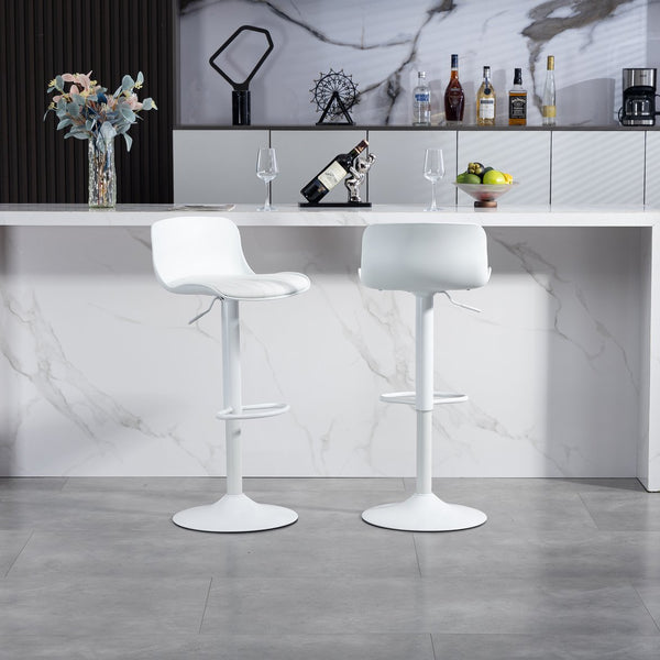 English Elm Bar Stools Set of 2 Adjustable Swivel Pu Leather Kitchen Island Seating with Back White W676P358683