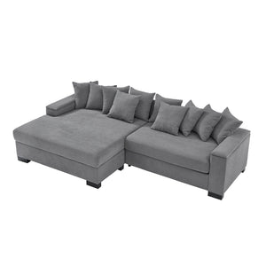 English Elm 111" Corduroy L-Shape Sectional Sofa with Convertible Chaise, Arm Storage, Reversible Cushions, Grey - Durable Solid Wood Frame, 900lb Capacity W1097S00159