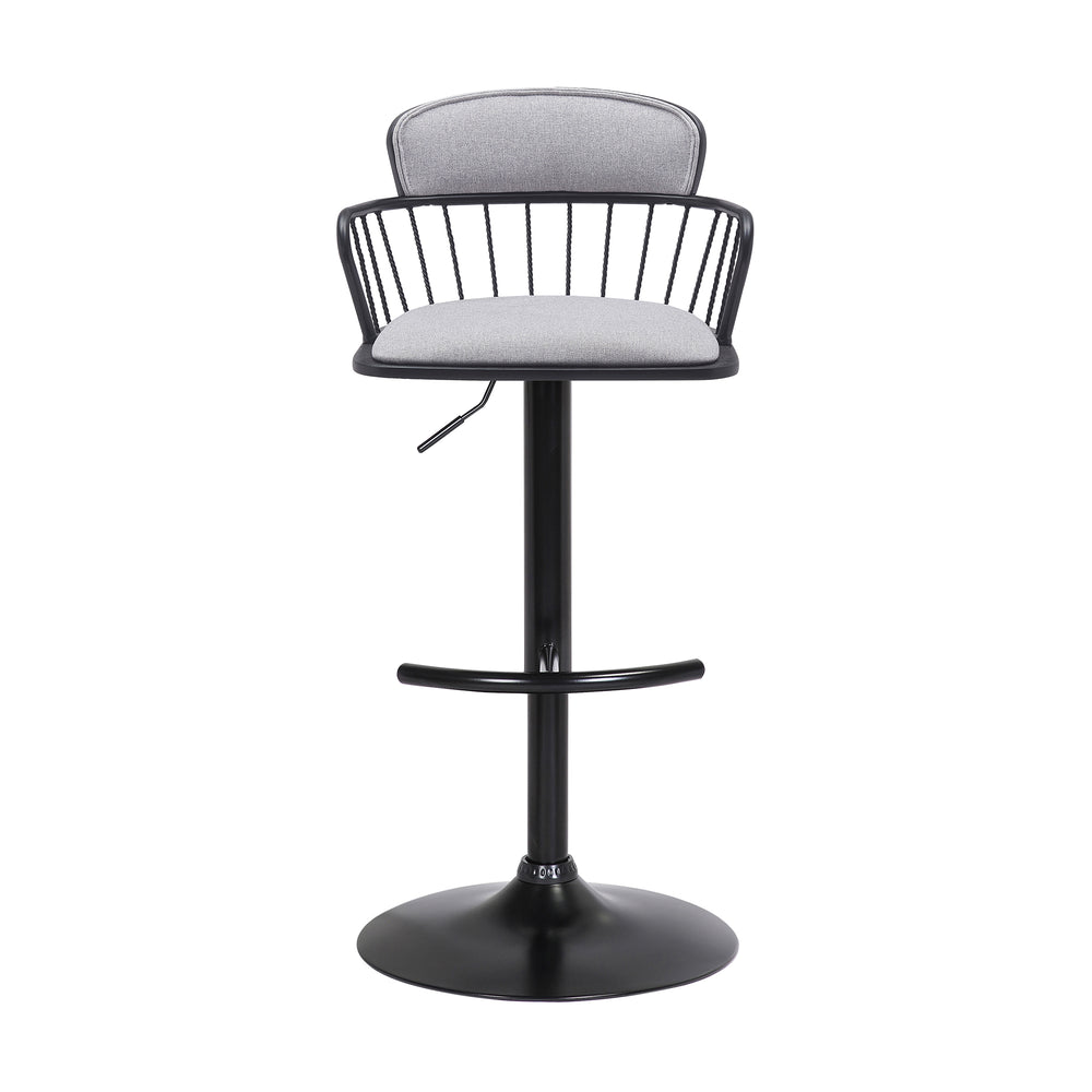 English Elm Nash Swivel Adjustable Barstool Padded Gray Seat Black Wood Metal Kitchen Island B2736P464842